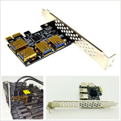 Black Metal 4Port PCIe Riser Adapter Board PCI-E 1x to 4USB 3.0 PCI-E Rabbet GPU