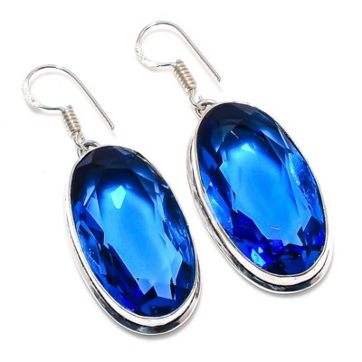 Natural London Blue Topaz Gemstone 925 Sterling Silver Gift Earring 2.09'' l716