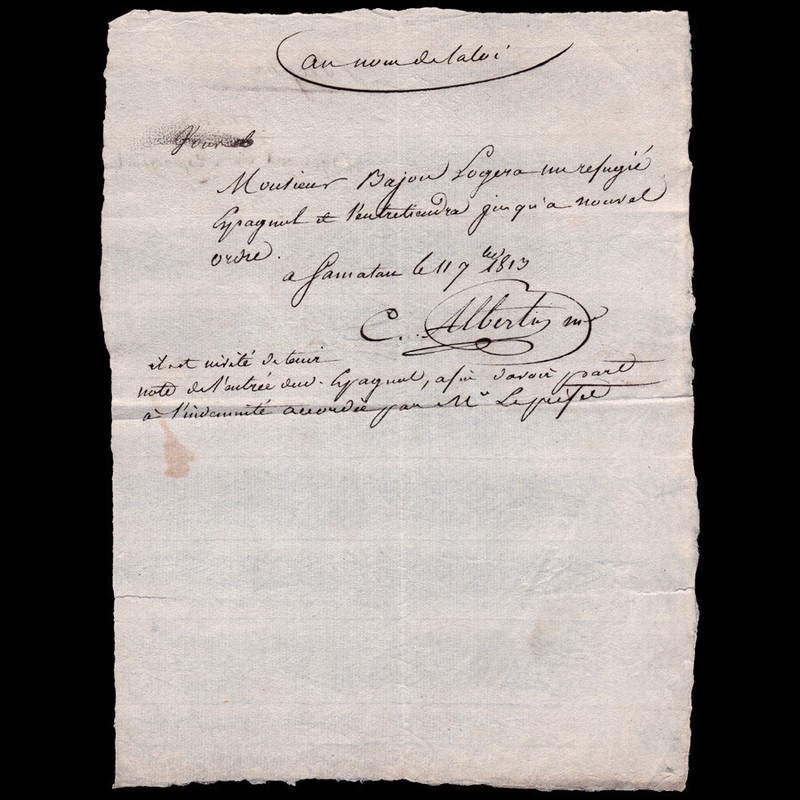 1813 - Billet De Logement D'Un RÃFugiÃ Espagnol