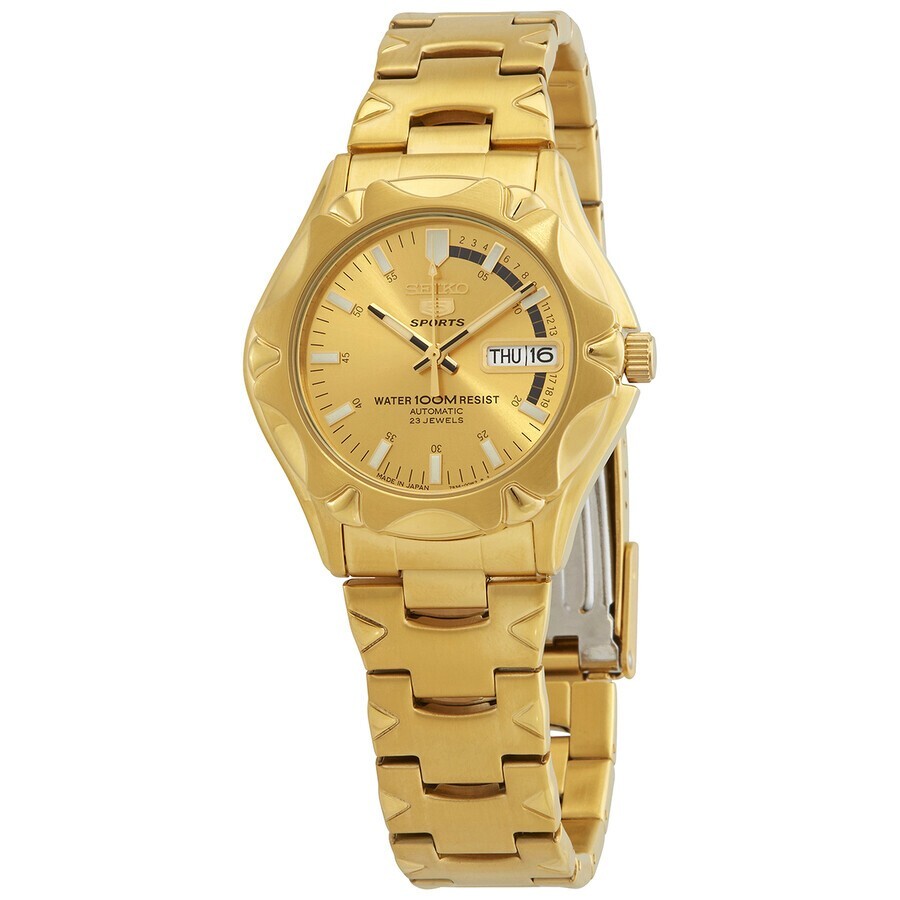 Pre-owned Seiko 5 Sports Snz450j1 Men's Japan Gold Tone 100m Day Date Automatic Watch