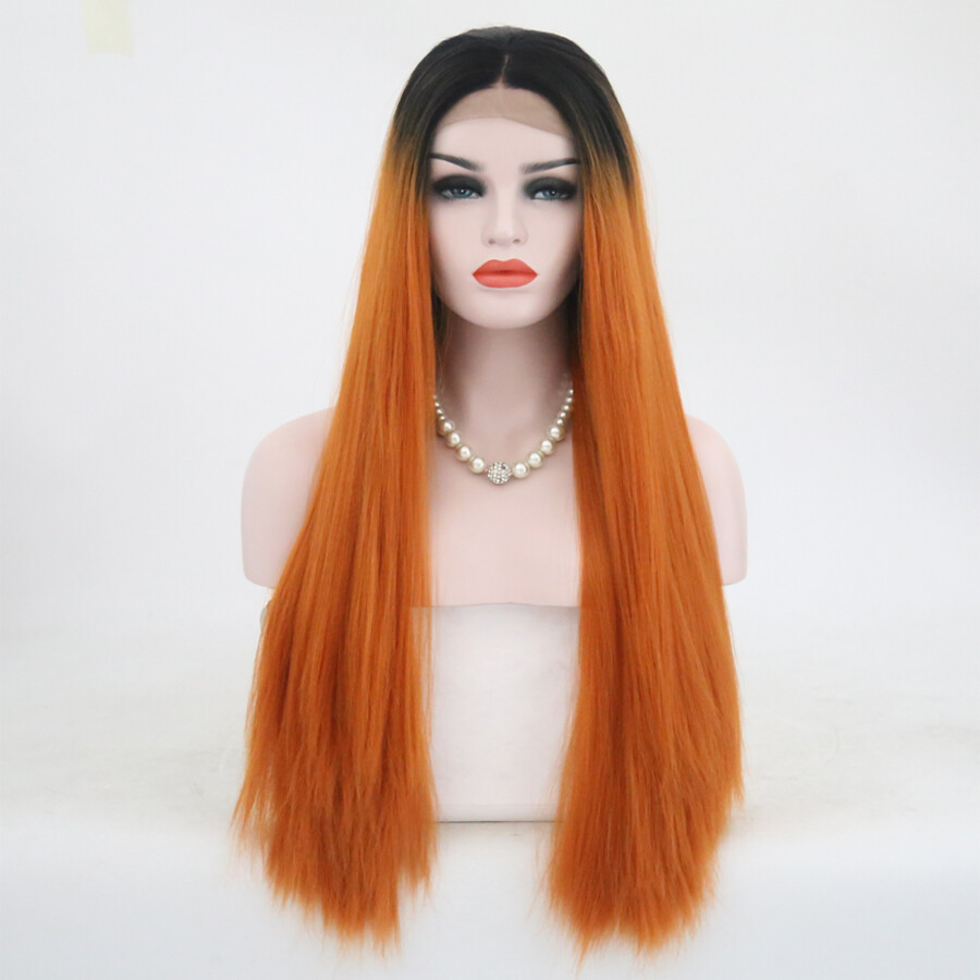 Ombre Orange Wig Lace Front Fiber Hair Synthetic Wigs Two Tone