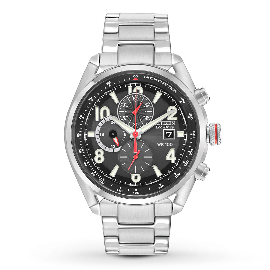 Pre-owned Citizen Black/red  Men's Watch Eco-drive Chronograph Ca0368-56e In Box