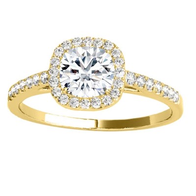 Pre-owned Maulijewels 1.25 Carat Cushion Cut Halo Diamond Moissanite Engagement Ring In In Yellow