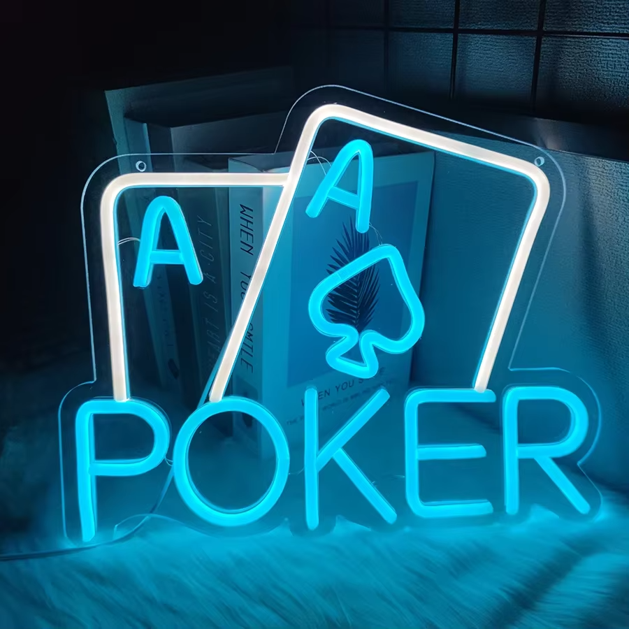 Poker Neon Light - Playing Cards Sign - Pub Home alcohol bar Club Casino etc LED