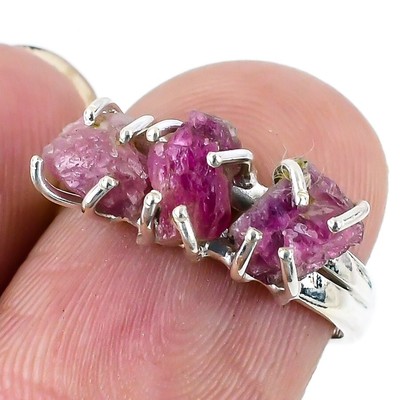 Heart Chakra Pink Tourmaline Gemstone Cluster Mother Boho Ring Size 7 925 Silver