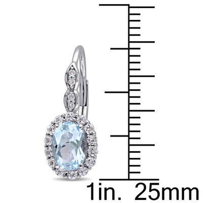 Pre-owned Amour Oval Shape Blue Topaz, White Topaz And Diamond Accent Vintage Leverback