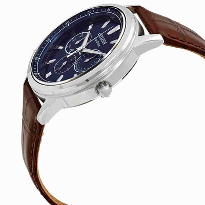 Pre-owned Citizen Corso Blue Dial Brown Leather Men's Watch Bu2070-12l