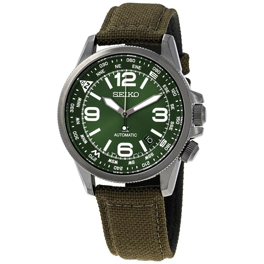Pre-owned Seiko Land Prospex Srpc33k1 Automatic Watch Nylon Strap Green Dial 4r35 Compass