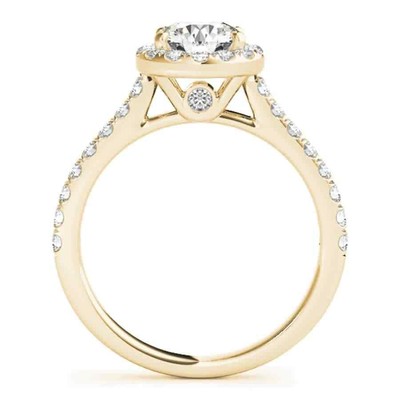 Pre-owned Maulijewels 14k Yellow Gold Bridal Set 0.75 Carat Halo Diamond Engagement Ring