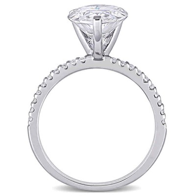Pre-owned Amour 3 1/2 Ct Dew Pear Shape Created Moissanite Engagement Ring In 10k White