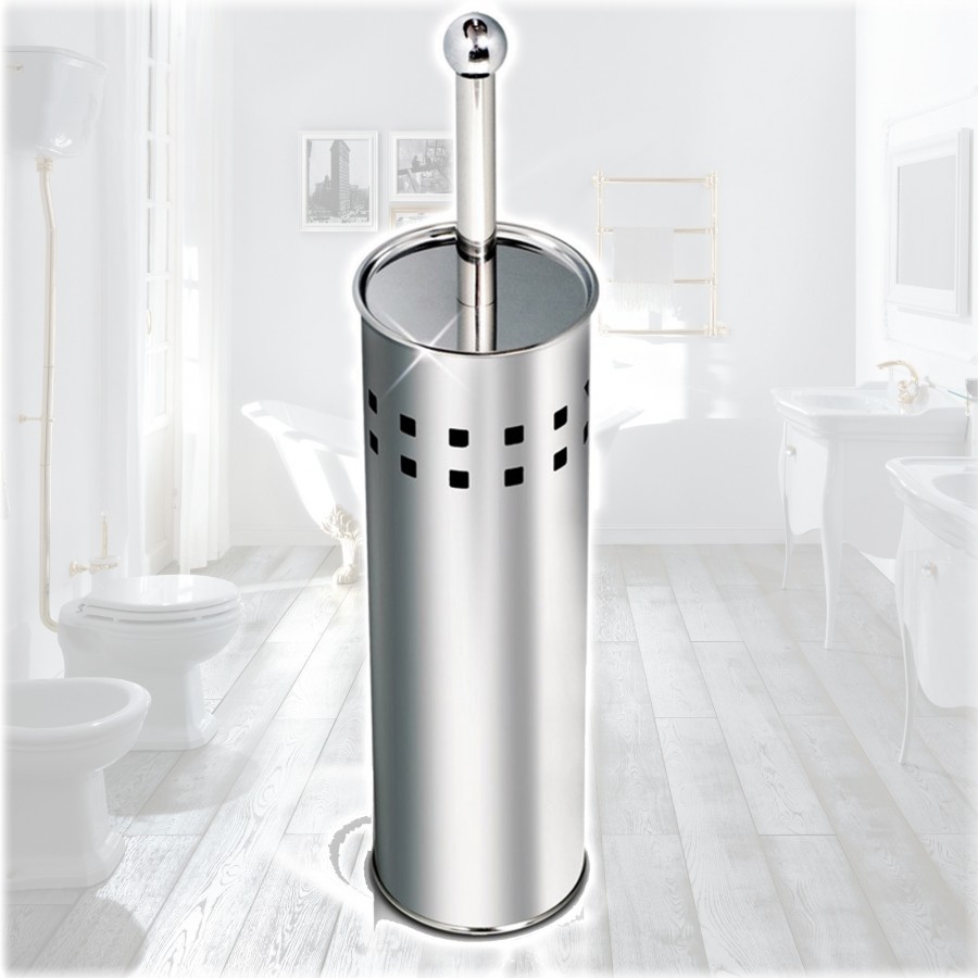 Scopino Da Bagno Con Setole In Plastica Bianca E Portascopino In Metallo dfh