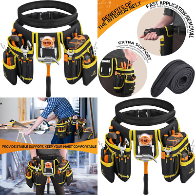 Carpenter Construction Tool Belt Suspenders Padded 26 Pockets Pouch HEAVY DUTY