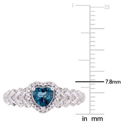 Pre-owned Amour 1/2 Ct Tgw London-blue Topaz And Diamond Halo Heart Ring In 10k White Gold In Check Description
