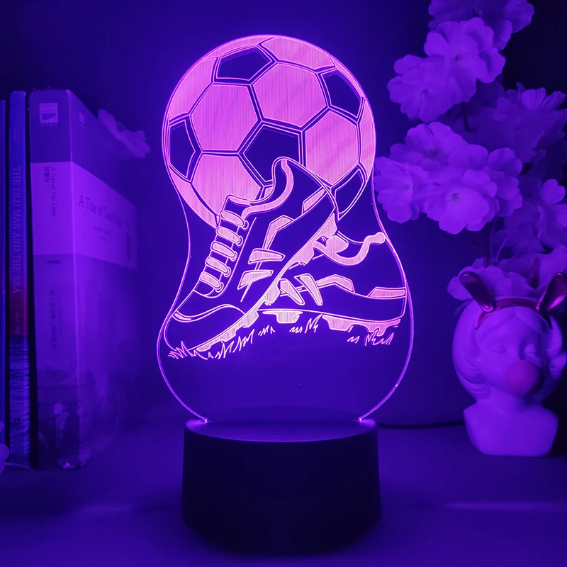 Soccer Ball and Shoe Sign Light for Football Themed Room Decoration 7 Color Chan