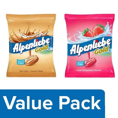 Alpenliebe Gold Rich Milky Caramel and Cream Strawberry Flavour (Pack of 2)