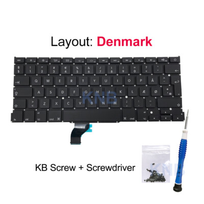 New For Macbook Pro Retina 13'' A1502 Keyboard Denmark Layout + Screw 2013-2015