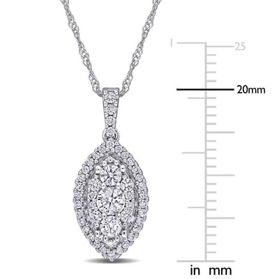 Pre-owned Amour 1/2 Ct Tw Diamond Composite Marquise Shape Halo Drop Pendant With Chain In In White