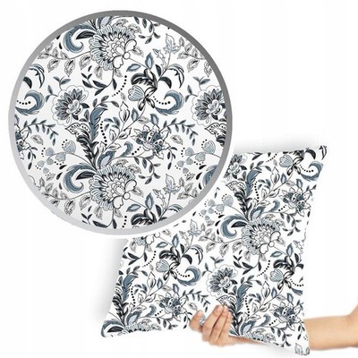 40x40cm Cotton Pillowcase Grey White Floral - Oeko-tex Certified
