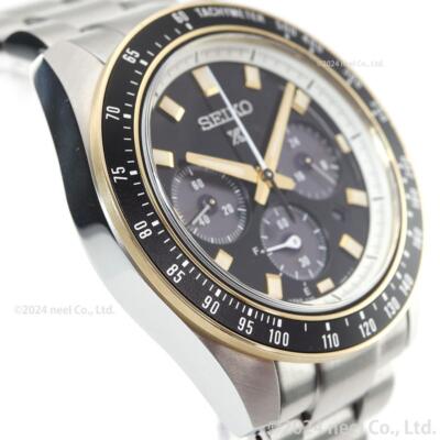 Pre-owned Seiko Prospex Men Watch Japan Sbdl113 Speedtimer Black X Gold Solar Chronograph In Silver