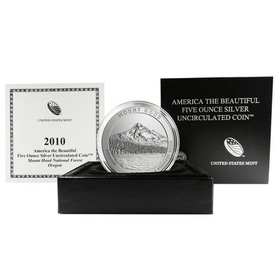 MINT 2010 P 5oz ATB AMERICA THE BEAUTIFUL MOUNT HOOD SILVER COIN WITH BOX & COA