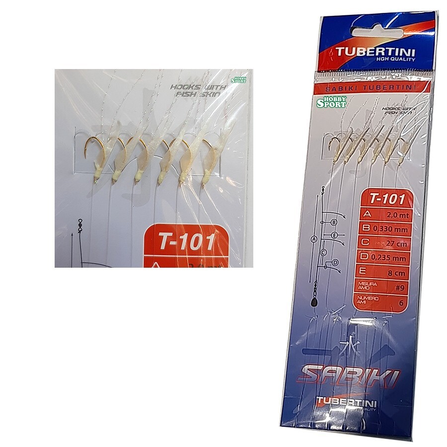 SABIKI TUBERTINI T 101 - HOOK SIZE 8 ARTIFICIALE MARE  PELLE DI PESCE 6 AMI
