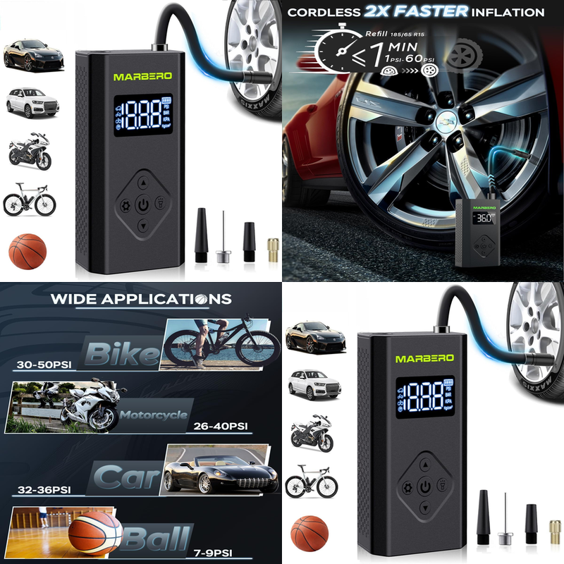 CORDLESS Car Bike Tire Pump Inflator Portable Electric Air Compressor Power Bank