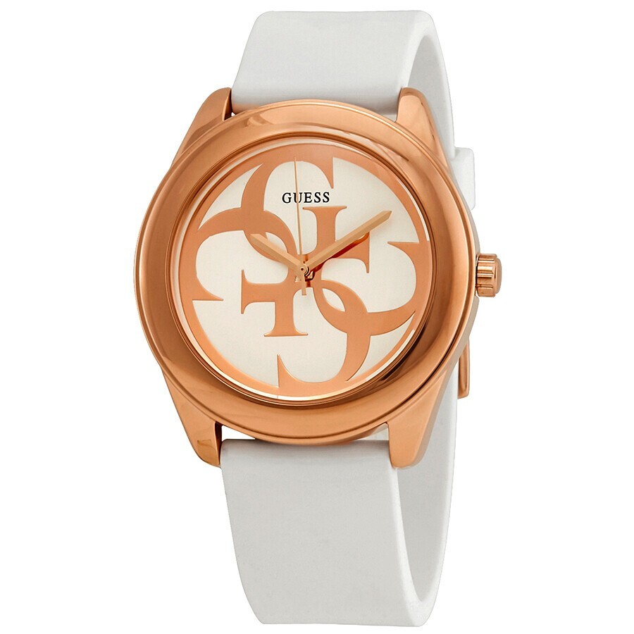 Guess Ladies G-Twist Silver Dial White Silicone Watch - W0911L5 NEW