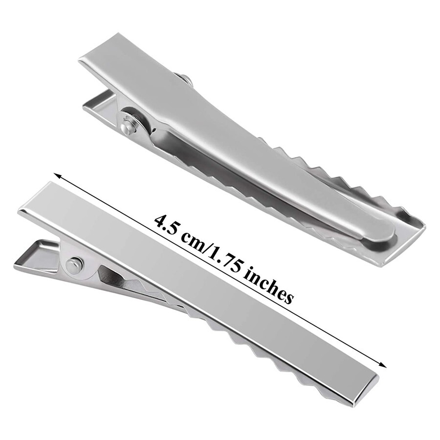 100pcs Alligator Hair Clips Silver Metal Crocodile For Bows Barrette 45mm B528