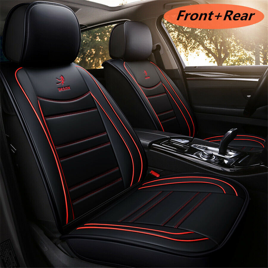 Pu Leather Car Seat Cover Cushion Black W/ Red Line