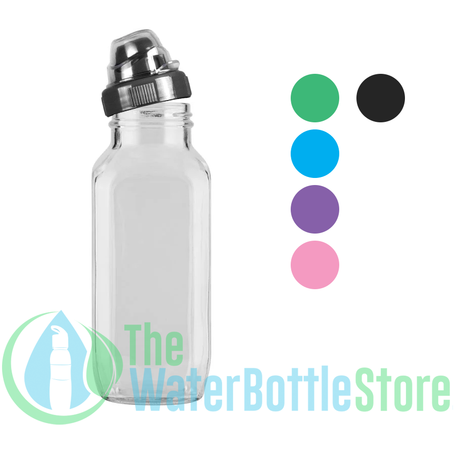 16 oz French Square Flint Glass Jar Water Bottle w/ Sports Twist Cap New Reuse