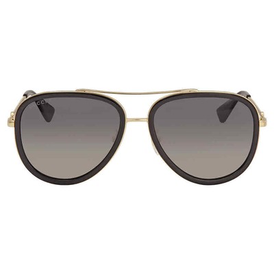 Pre-owned Gucci Polarized Grey Gradient Pilot Ladies Sunglasses Gg0062s 011 57 In Gray