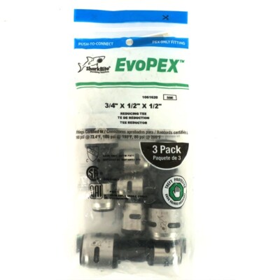 SharkBite EvoPex 50E, 1061620, Reducing Tee, 3/4'' x 1/2'' x 1/2'', Push To Connect