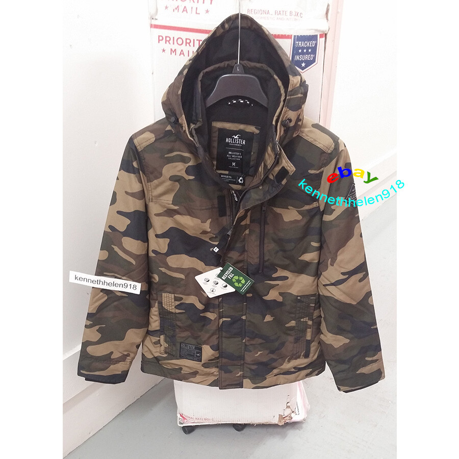 HOLLISTER FLEECE LINED JACKET COAT CAMO GREEN MENS SIZE
