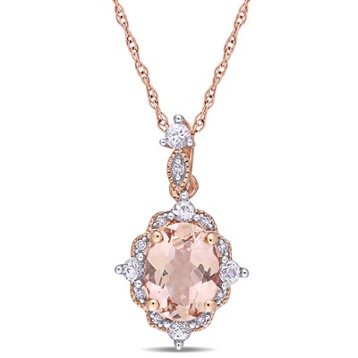 Pre-owned Amour Oval-cut Morganite, White Sapphire And Diamond Accent Vintage Drop