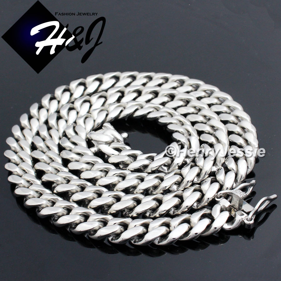 18-40"MEN Stainless Steel 7/10/12mm Silver/Gold Plated Miami Cuban Curb Necklace