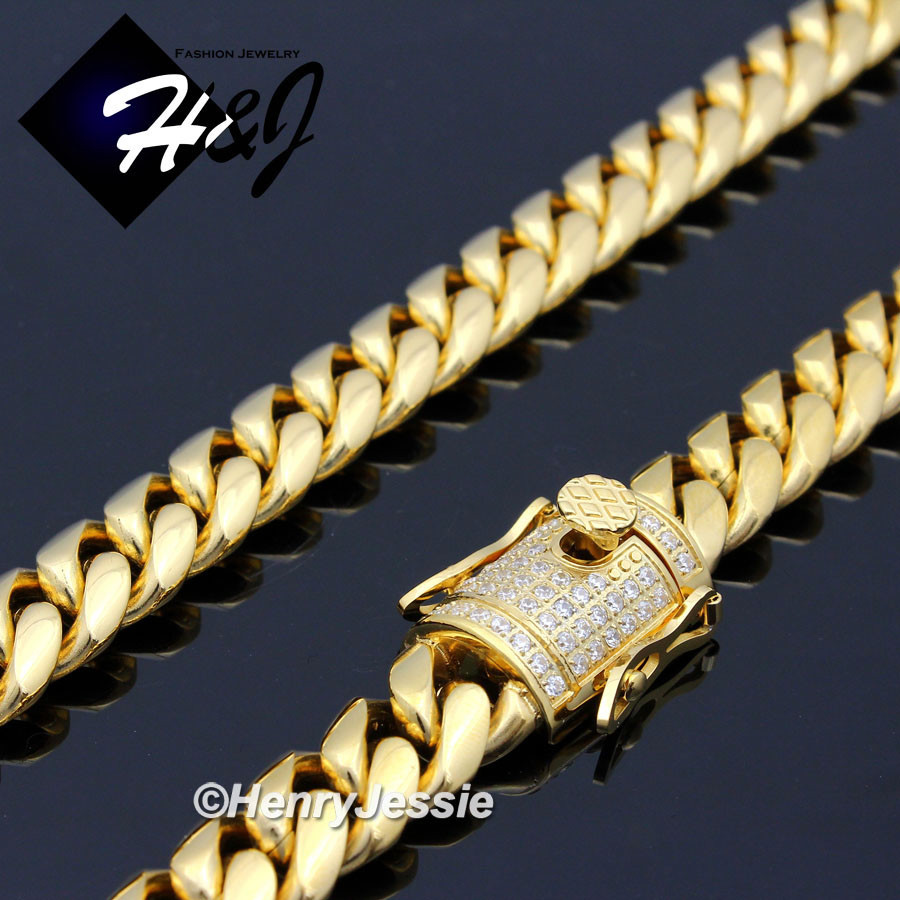 18-40"Stainless Steel 10/12/14mm Silver/Gold Plated ICY CZ Cuban Necklace*N158