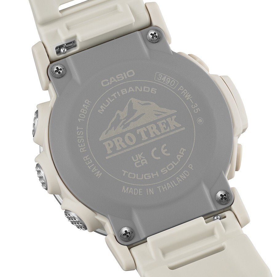 Pre-owned Casio Pro Trek Prw-35-7jf Climber Triple Sensor Digital Solar Atomic White Watch