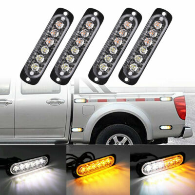 4X 6LED Amber/White Car Truck Emergency Beacon Warning Hazard Flash Strobe Light