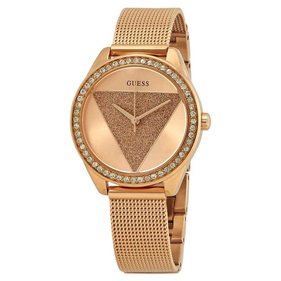 Guess Ladies Tri Glitz Rose Dial Crystal Watch - W1142L4 NEW