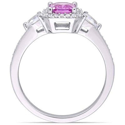 Pre-owned Amour Octagon Shape Pink Sapphire, Pear Shape White Sapphire And 1/6 Ct Tw