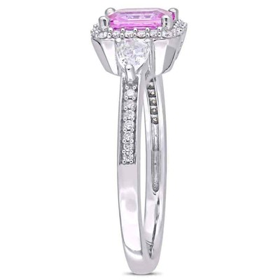 Pre-owned Amour Octagon Shape Pink Sapphire, Pear Shape White Sapphire And 1/6 Ct Tw