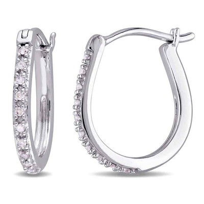 Pre-owned Amour 1/10 Ct Tw Diamond Hoop Earrings In 10k White Gold Jms005781