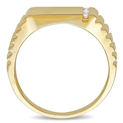 Pre-owned Amour 1/10 Ct Tw Diamond Men's Signet Ring In 10k Yellow Gold In Check Description