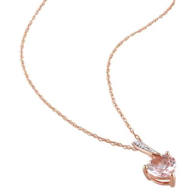 Pre-owned Amour Heart-cut Morganite And Diamond Accent Drop Necklace In 10k Rose Gold In Check Description