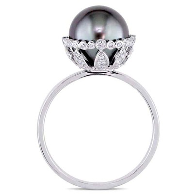 Pre-owned Amour 9.5 - 10 Mm Black Tahitian Pearl And 1/4 Ct Tw Diamond Cocktail Ring In In Check Description