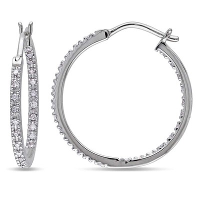 Pre-owned Amour 1/4 Ct Tw Inside Outside Diamond Hoop Earrings In 10k White Gold In Check Description