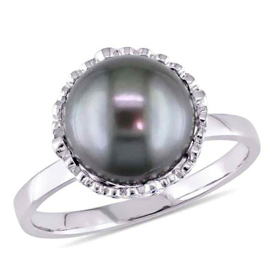 Pre-owned Amour 9.5 - 10 Mm Black Tahitian Pearl And 1/4 Ct Tw Diamond Cocktail Ring In In Check Description