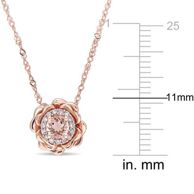 Pre-owned Amour Morganite And 1/10 Ct Tw Diamond Halo Flower Pendant With Chain In 10k In Check Description