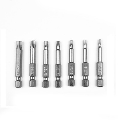 7* Silver  50mm 1/4 Hex Shank Five-point Magnetic Torx Screwdriver Bits T10-T40