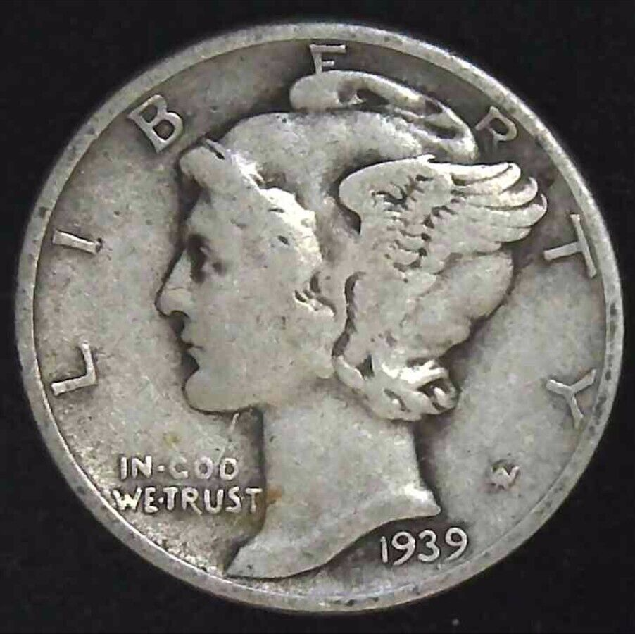 MAIDEN＊R-133 Silver925 #10 1939 Mercury Dime 10c Philadelphia Mint 90% Silver (#88-77